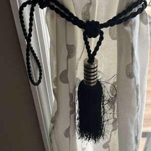 Versailles Home Fashion Inc. Black Silver Tone Accents 24” Tiebacks Set of 2